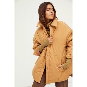 Free People We The Free Shacket Crazy Cool Shirt Jacket Button Front Puffer Sz S